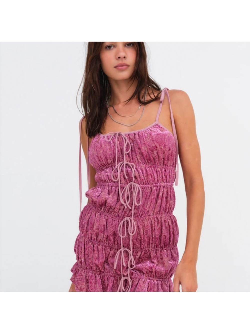 For Love & Lemons Pink Ruched Mini Dress